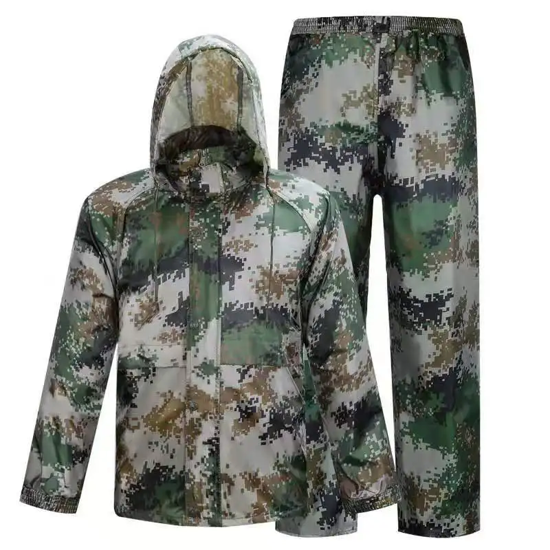 Factory direct reusable adult split camouflage rainproof raincoat
