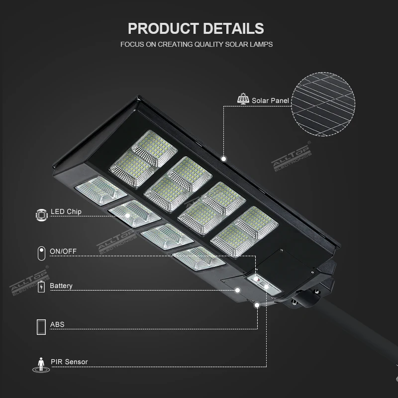 ALLTOP Intelligent Remote Control Radar Sensor Out Door 50 100 150 200 300 500 W Solar Led Street Light