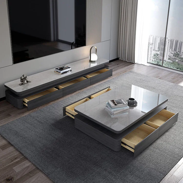 Italian rock panel coffee table and TV cabinet combination modern and simple small living room household Nordic floor cabinet
