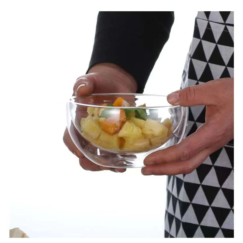 Лидер продаж боросиликатная прозрачная стеклянная миска ручной работы с двойными стенками Салатница кухонная утварь