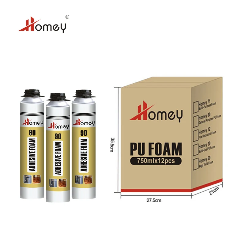Homey 90 factory pu spray foam strong bonding structural blocks polyurethane foam adhesive