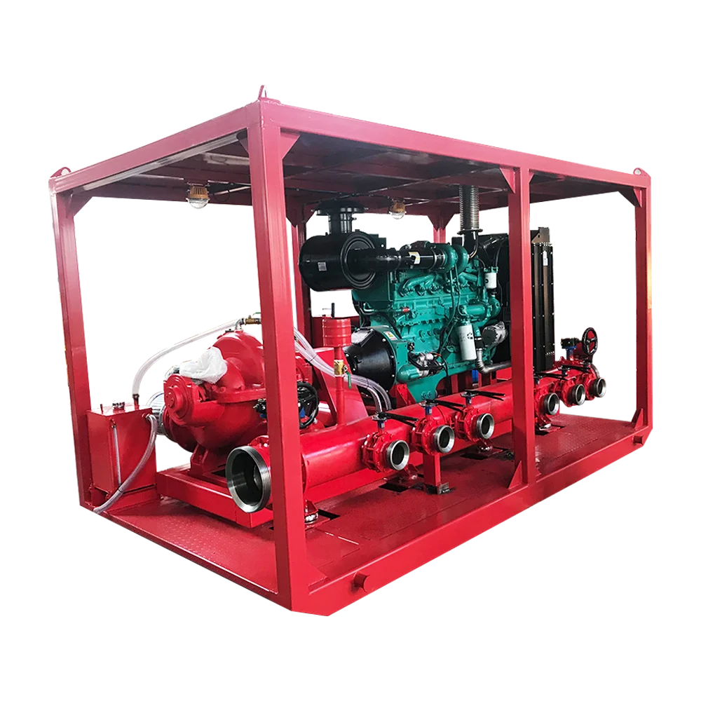 Marine high flow self-priming centrifugal pump driven by diesel engine