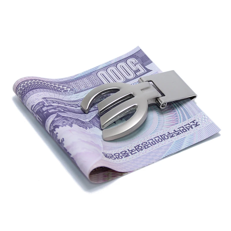 
Foldable New Euro Symbol Fashion Stainless Steel Clips Paper Wallet Business Bank Gifts Zinc Alloy Cash Clip Metal Money Clip 