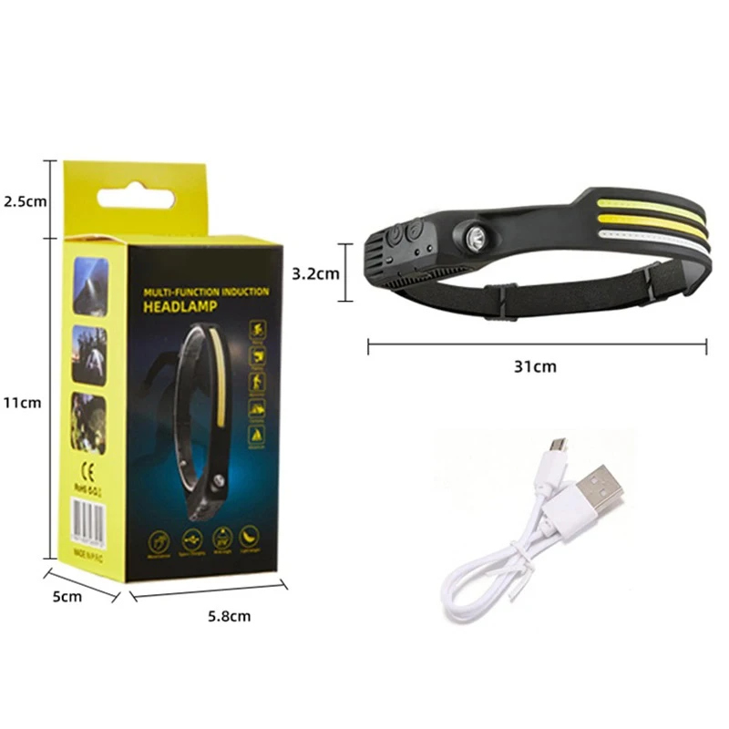 Helius Wholesale Hot Sale Running Hiking Headlamp Outdoor Sports Sensor Rechargeable USB LED Flashlight Headlight