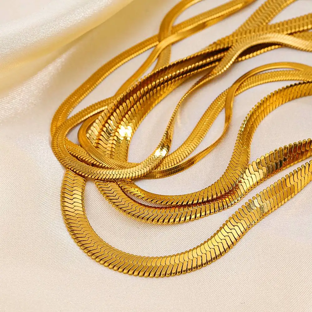 18K Gold Plated Stainless Steel Black Serpent Bendy Knit With Set 1 2 Mm Bulk Snake Flat Necklace