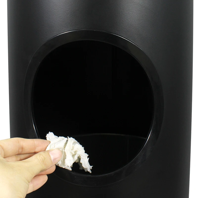 Factory Direct Sale Galvanized Iron  Floor Standing Ashtray  Black Wipe Dispenser Trash Can for Gym