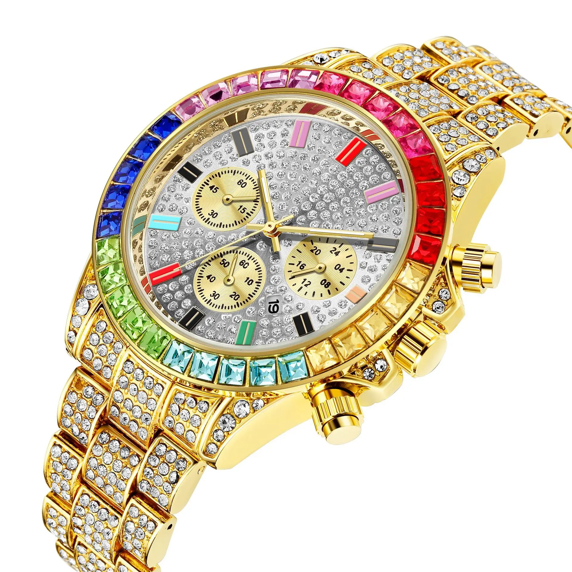 Hot Selling Hip Hop Men Diamond Iced Out Watch Color Rhinestone Shiny Luxury Fashion Watch For Men