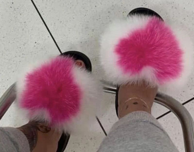
Custom logo women fur slippers slippers real fox fur full coverage fox fur slipper for women 