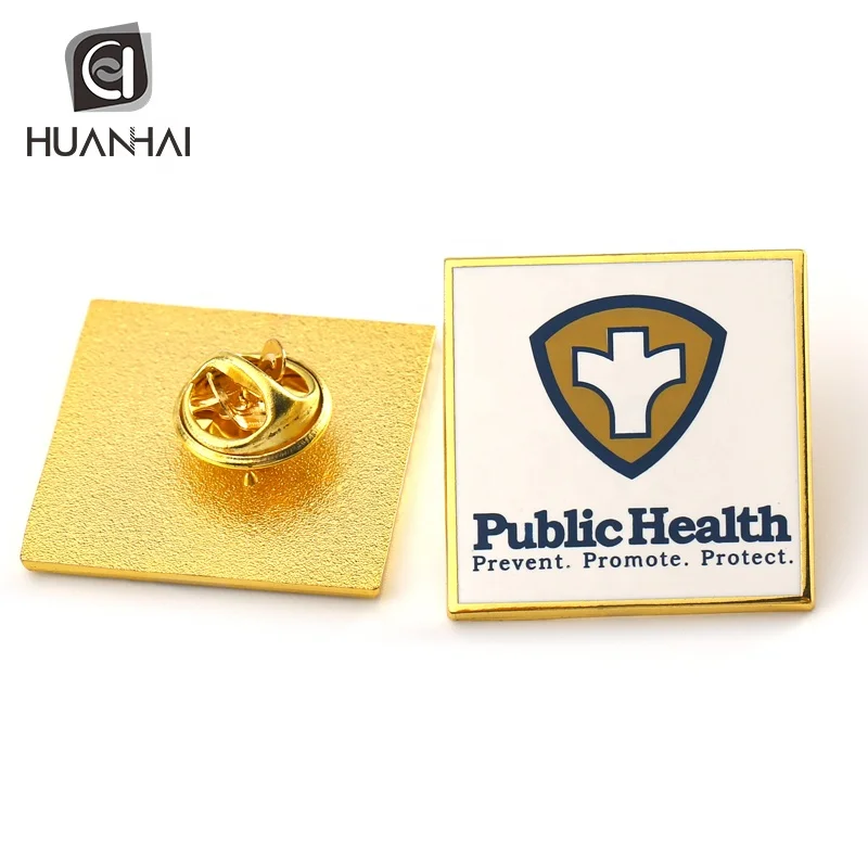 custom gold plated metal blank square printing sublimation logo brooch pins badge