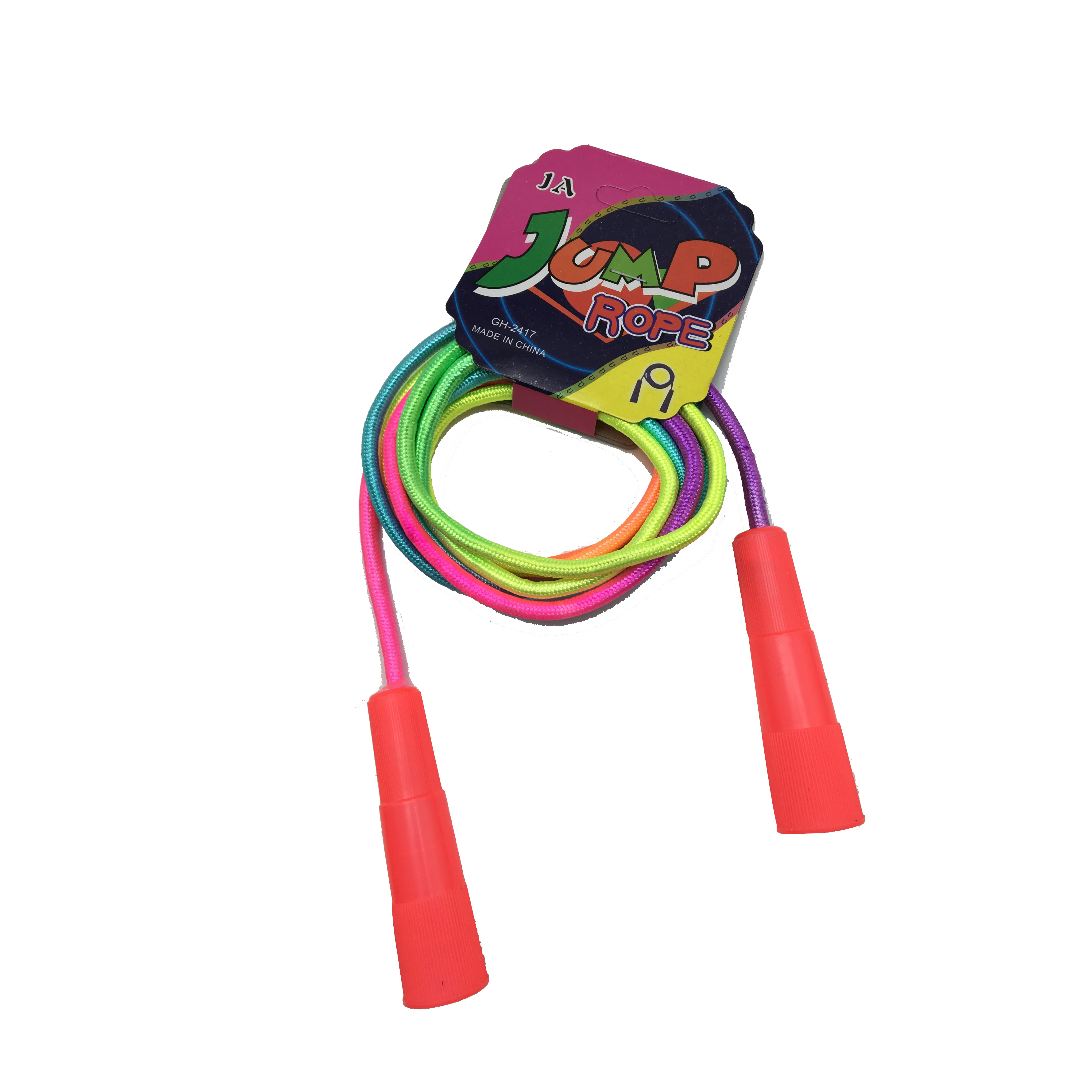 C09201 Adjustable Toddler nylon Skipping Rope Plastic Handle Rainbow Jumping Rope for Girls Outdoor Fun, School Sport, Party