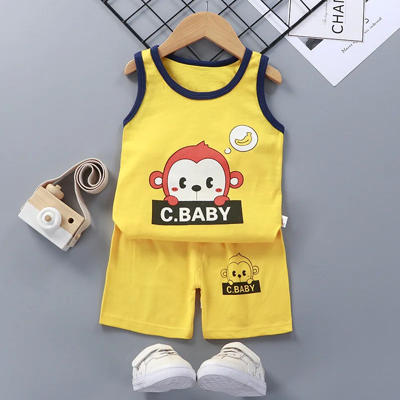 New arrival high quality kids clothing wholesales kids boy summer clothing set cotton Sleeveless sportswear