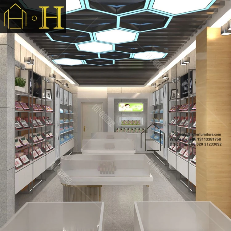 High end Cosmetic Display Furniture Cosmetic Wall Shelf Display Cosmetic Display Cabinet Makeup Showcase Custom