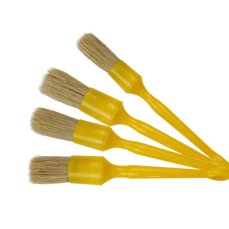 Plastic handle customized logo 5 PCS hog bristle round brush for car washing cleaning