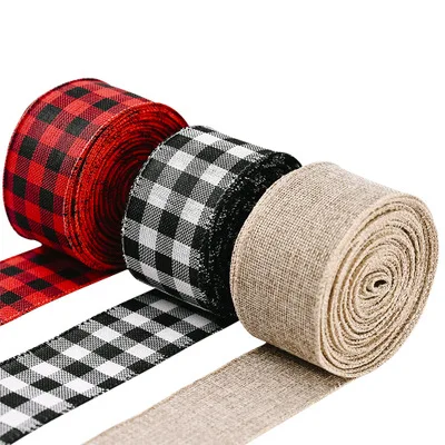 6m Checkered Ribbon For Christmas Atmosphere Arrangement for Xmas Party Supplies