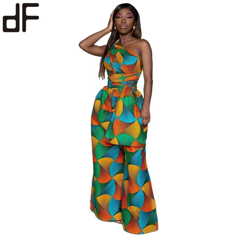 New Arrival African Women Clothes Plus Size Jumpsuits Rompers Windmill Printed Sexy V Neck Backless Night Club Wear Jumpsuits