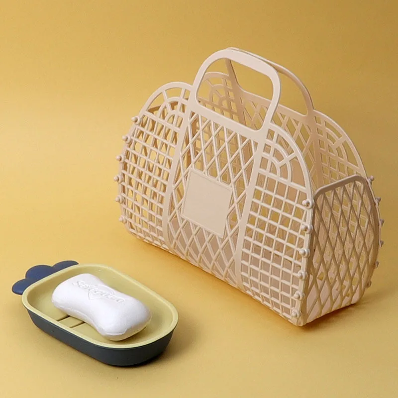 OWNSWING Bathroom Hollowed out Toiletries Bath portable Plastic bath basket Foldable mesh hand-carried basket bath basket