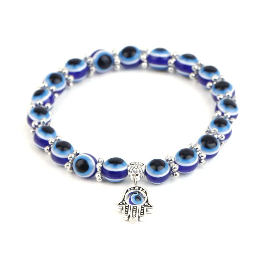 Stock classic blue eyes bracelet evil Turkish glass beads Handmade elasticity hamsa bracelets jewelry for women