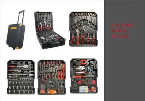 Customizable 187pcs Professional Tool Set Aluminum Case Tool Kits With Rolling Tool Box Socket Set Wrench Spanner