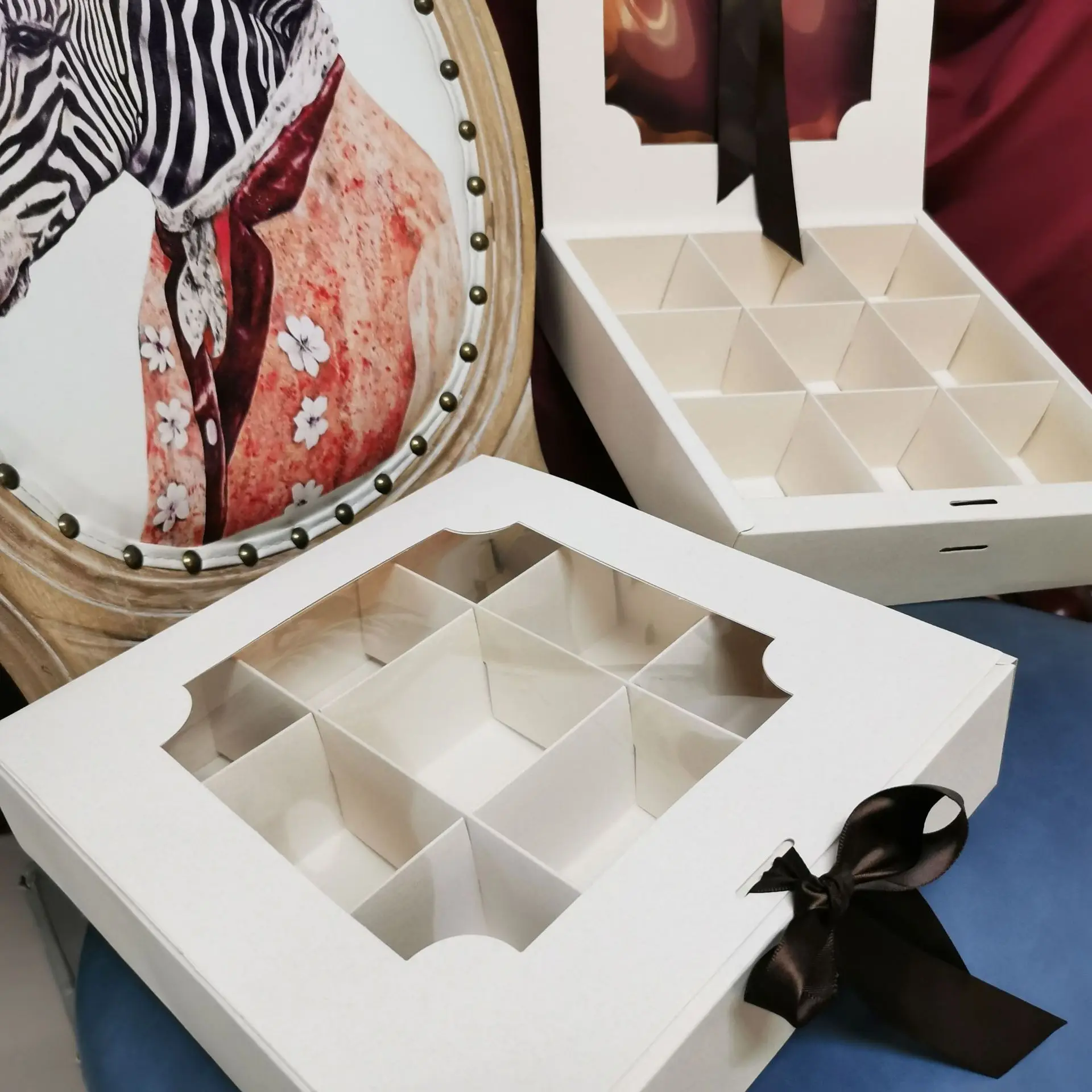 White transparent 9 hole mousse cookies baking cake boxes with ribbon for food boxes cupcake macaron packaging