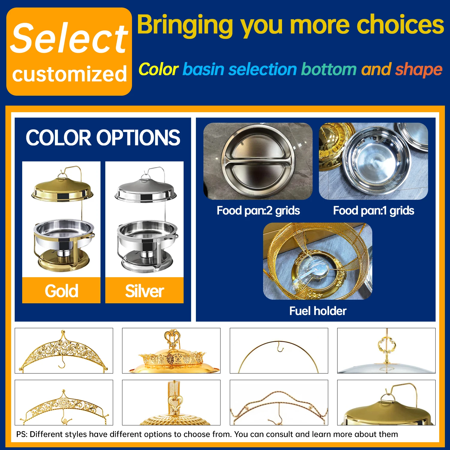 YITIAN Restaurant Sets Hotel Luxury Gold Food Buffet Display Buffet Food Warmer Kitchenware Stainless Steel Hanging Chafing Dish