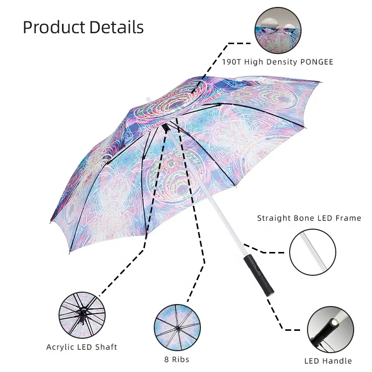 Golf Lightning Proof Automatic Umbrella Sublimation Led Trade Light