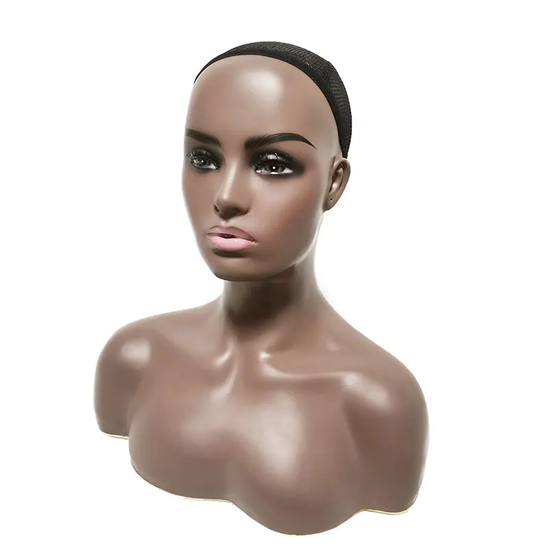
New Female Realistic Wig Mannequin Head African American Mannequin for Hair Schools Training Mannequin Head with Shoulders 