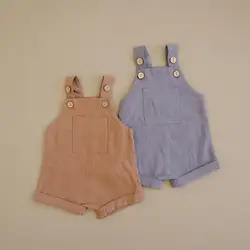 OEM Wholesale Custom Baby Gender Summer Organic Cotton Baby Boy Girl Romper Solid Color Suspender Overalls