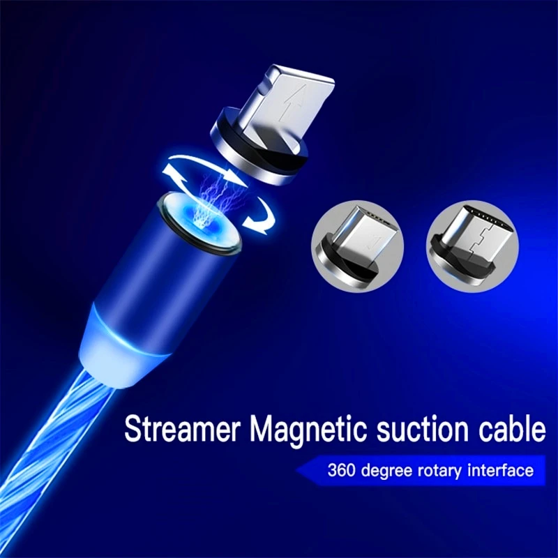 New Arrival Free Sample Flowing Light Data Line USB 3 in 1 fast charging cable LED Charge Cable Magnetic Cable for iphone