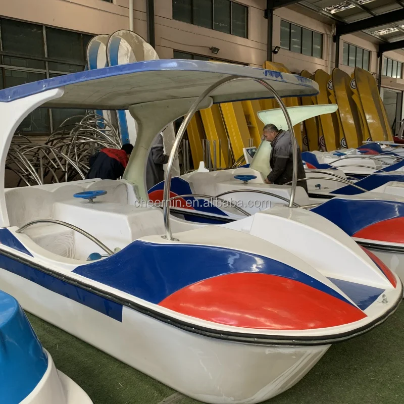 New arrival red blue white fiberglass outdoor for lake 4 person pedal car boat