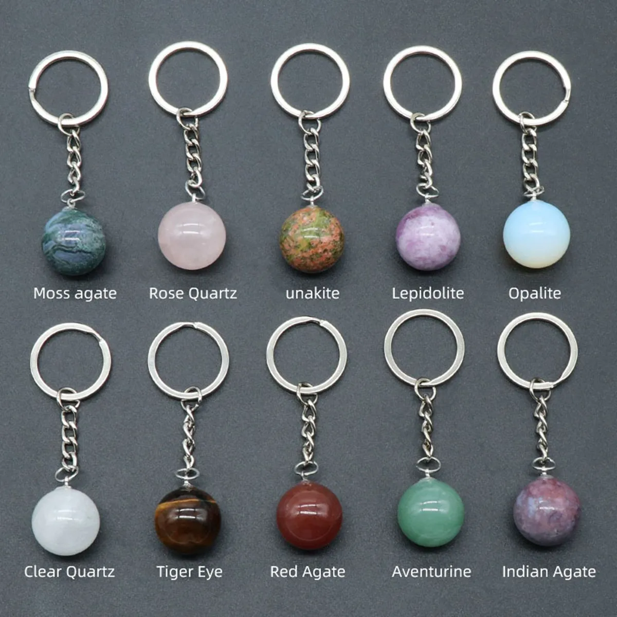 Simple Personalized Alloy Hook Ring Round Ball Shaped Gemstone Pendant Keychains