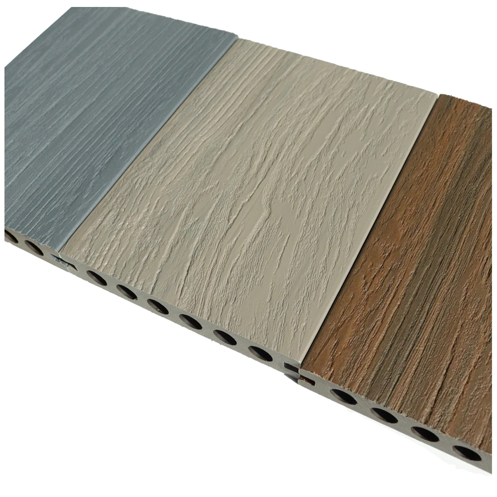 Exterior patio terrace matte finish Co-extrusion round holes hollow composite wood brushed capped wpc decking