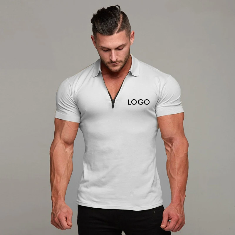 Men Zipper T-shirts Customized Logo 90% Cotton Sports Polo T Shirts Fitness T Shirts Men Summer Wear Polo T Shirts