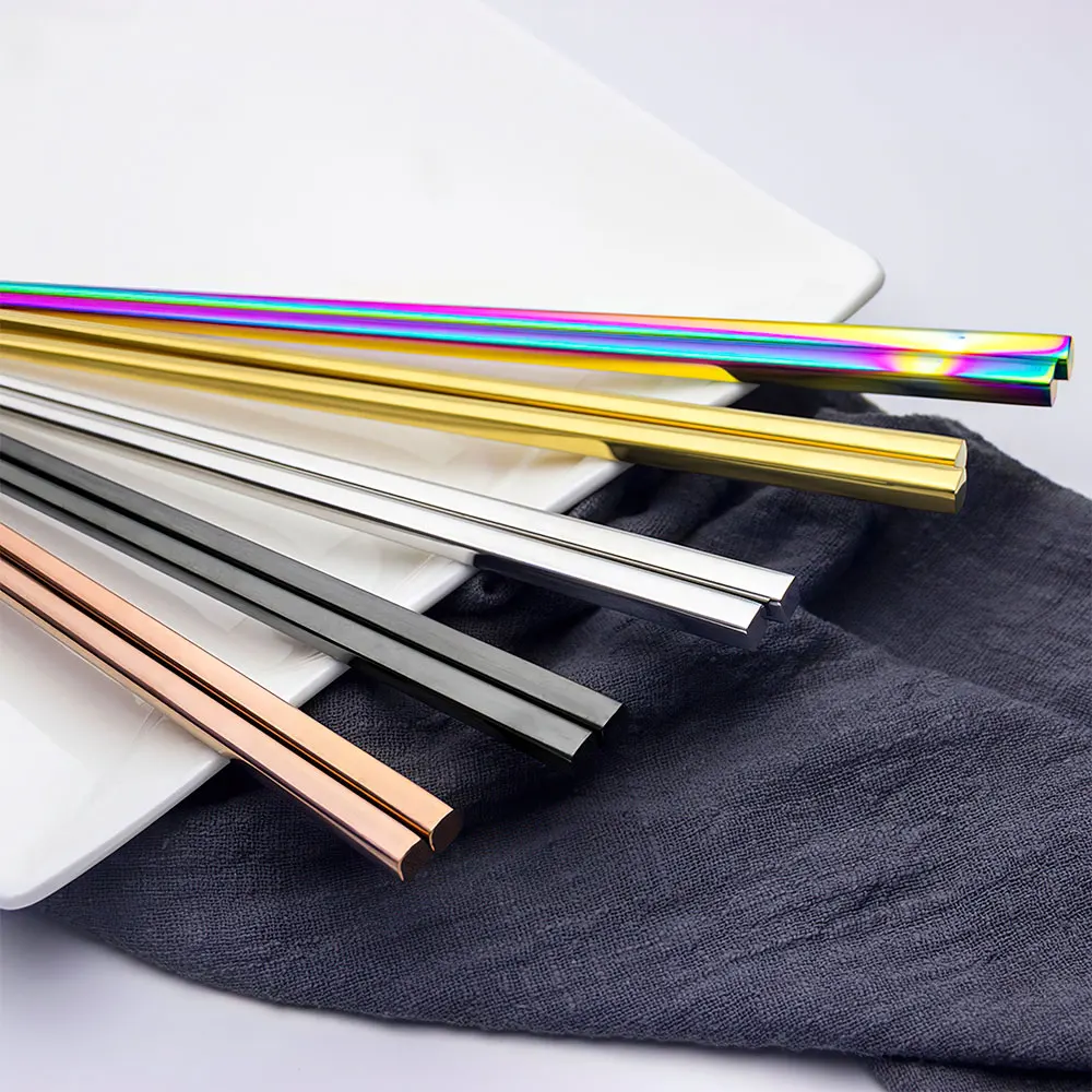 Korean Style 18/8 Food Grade Colorful Stainless Steel 304 Titanium Chopsticks Cutlery Set Stainless Steel Custom Logo