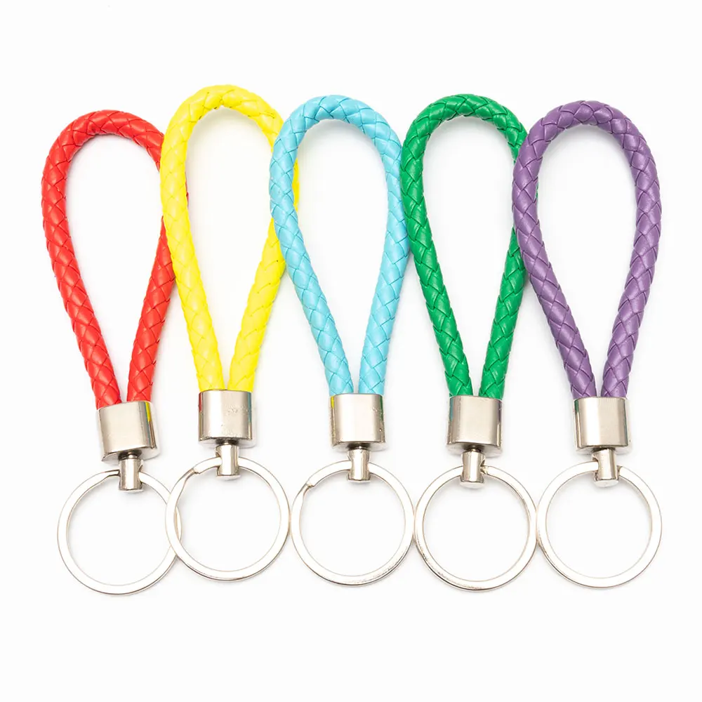 PU Leather Colorful Braided Rope Key chain Car Keychain for jewelry findings accessories hot sale in stock multi colors