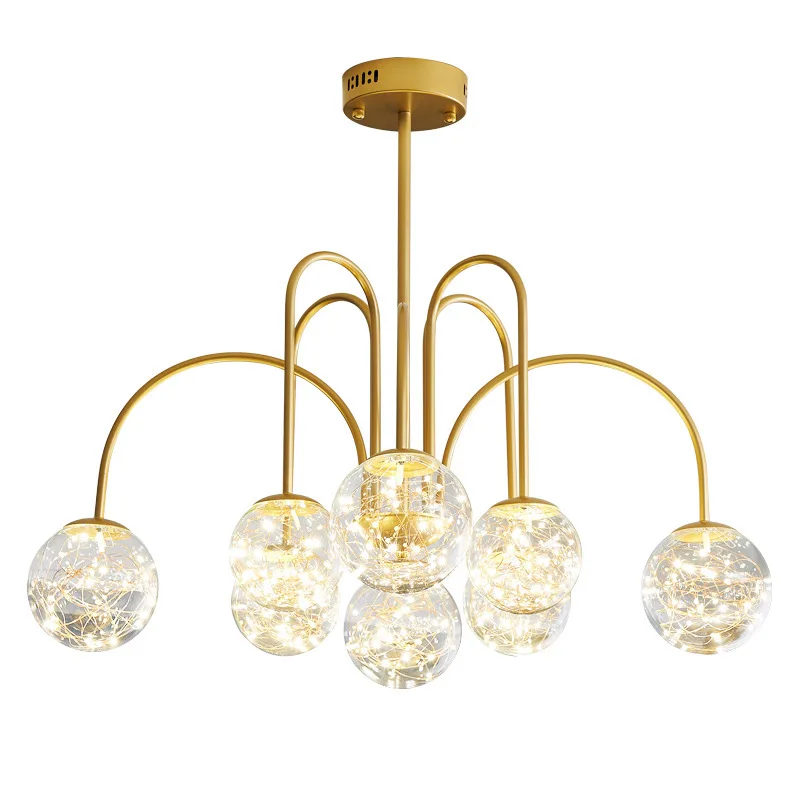 Luxury Chandeliers Nordic Style Bubble Glass Ball Golden Copper Pendant Light Bedroom Living Room