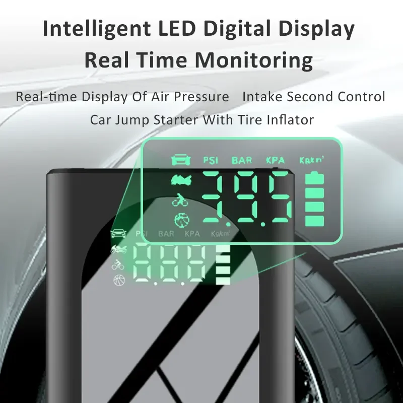 2000A Peak Current Car Jump Starter Powerbank with Tire Pump 12v Portable Jump Start with Air Compressor