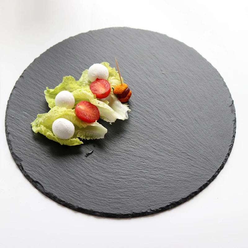 Черная круглая сланцевая доска для сыра разделочный поднос блюдо