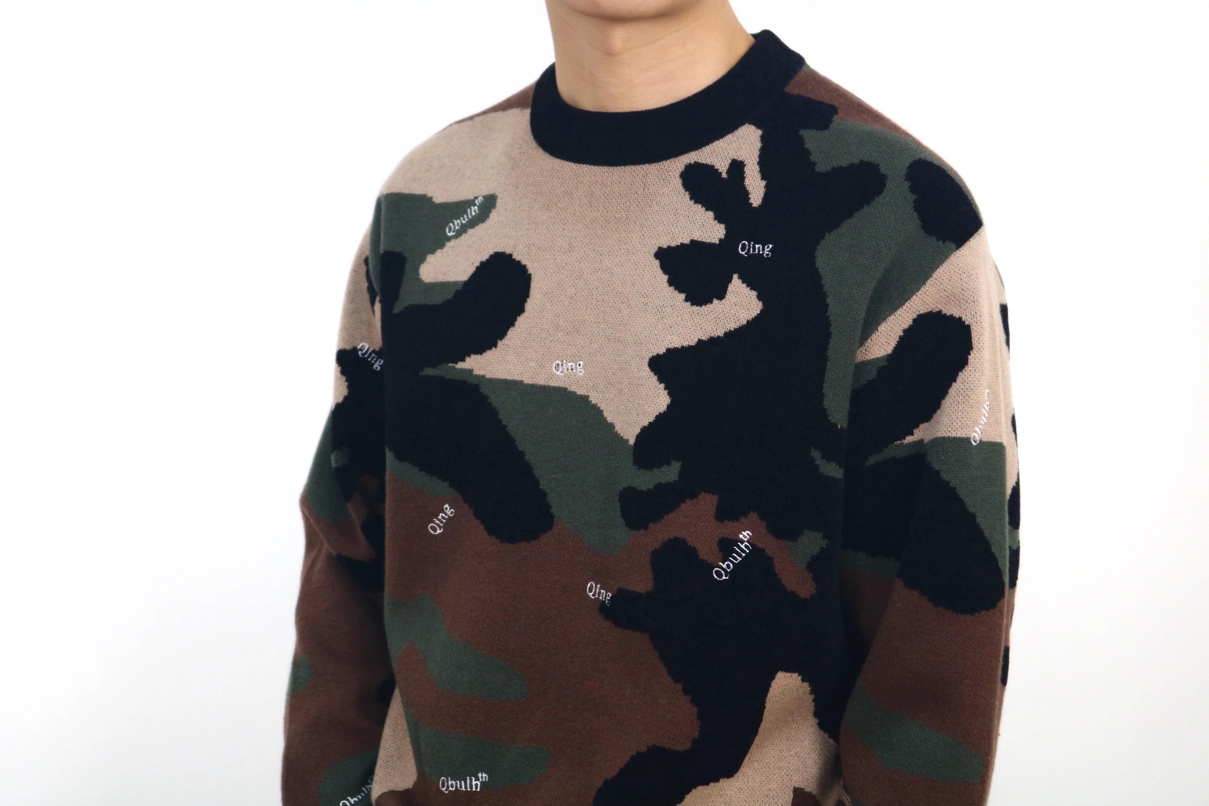VSCOO hot sell military style wool long sleeve crew neck knitted pullovers sweaters mens
