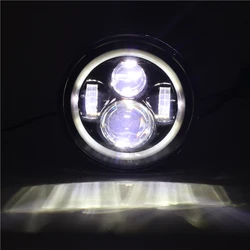 Chrome Black 7 Inch Round LED Headlight with Halo Ring Amber Turn Signal High Low Beam for VW Beetle Classic Land Rover Toyota