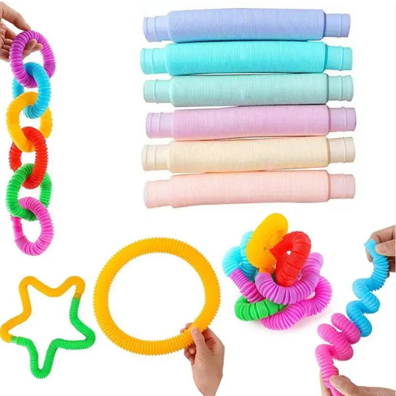 Fun Pull and Pop Tube Fidget Toy For Kids Stretch Bend Build And Connect Provide Tactile Auditory Sensory Play Colorful Hose