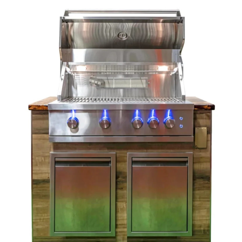 Stainless Steel Steel Embedded Gas Barbecue Oven 28 inch 4 Main Burner Built In outdoor barbecue grill with LED and Rotisserie
