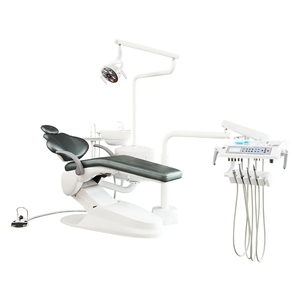 Good quality Safety Dental Chair With vacuum machine and foot pedal oral camera dental unit Orthodontic Chair yellow resistant