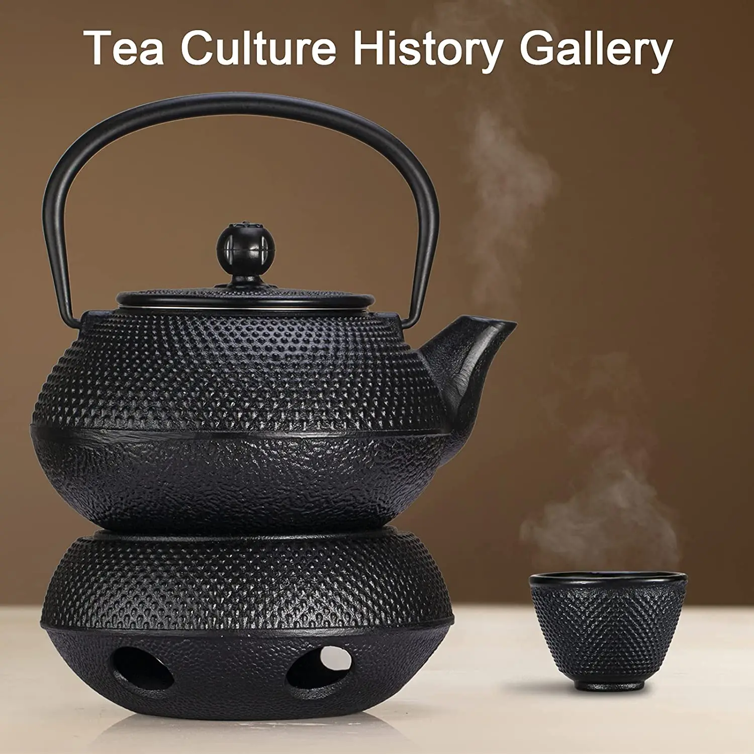 Energinox Traditional Antique Japanese Black Teapot Cast Iron Tea Cup Set