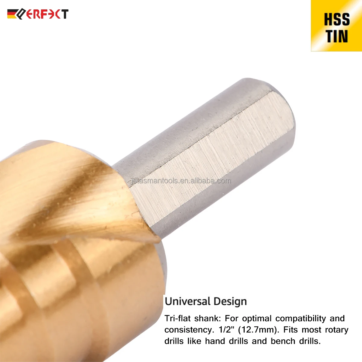Tin Coating HSS Step Drill Bit Spiral Flute Tri-Flat Shank Stainless Steel Metal PVC Wood