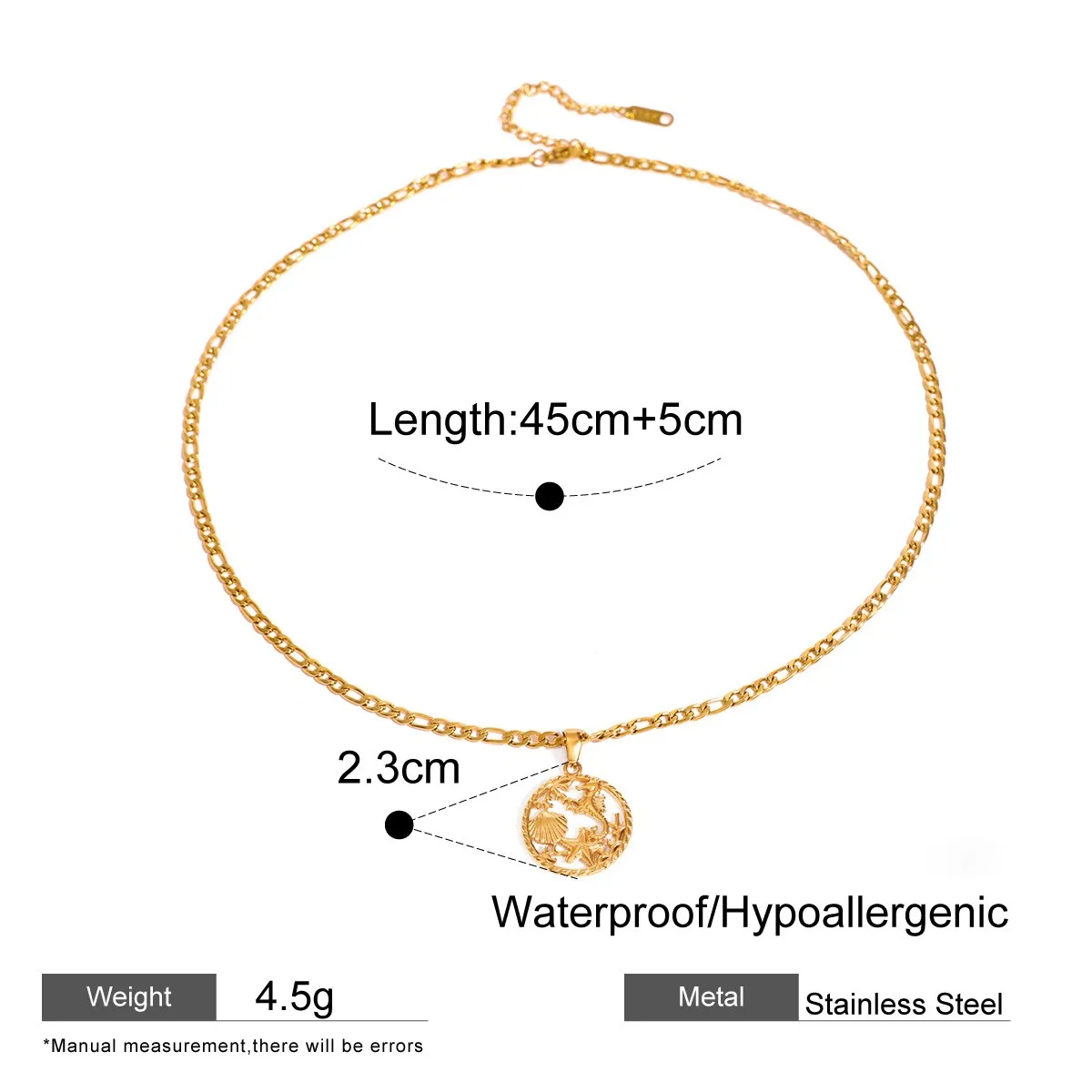 New Starfish Shell Necklace Stainless Steel 18K Gold Hollow Ocean Element Charm Non Tarnish Waterproof Fashion Jewelry For Women