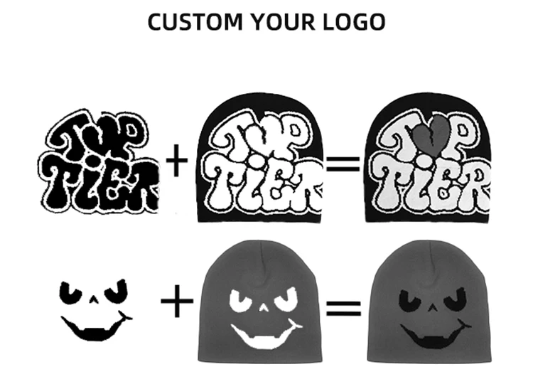 Unisex Knitted Bucket Hat with Skull Print Custom Logo Winter Hats Fashionable Warm Letters Beanie Hat for Beach Wear