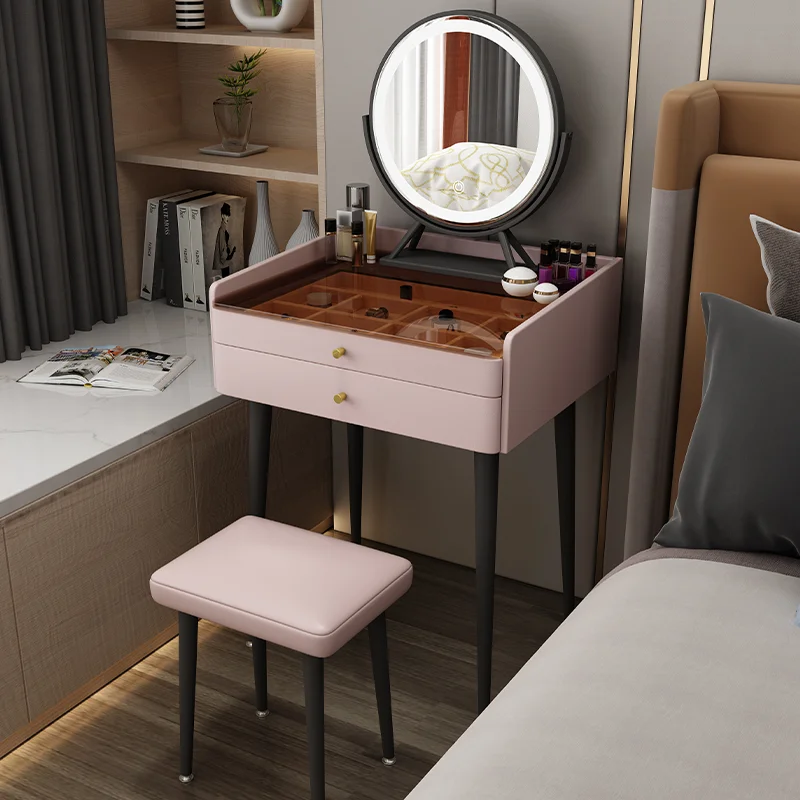 HANYEE Bedroom Furniture Dressers With LED  Mirror 2 Drawers Multifunctional Women Makeup Dressing Table