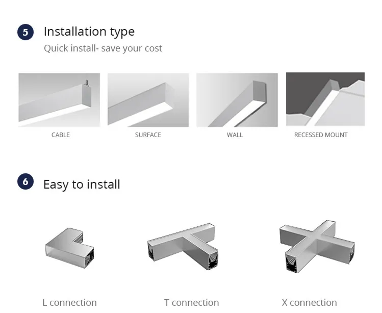 0-10V Dimmable 2FT 4FT 8FT 20W 40W 60W Linkable Motion Sensor Flicker Free Up Down Hanging Led Linear Light