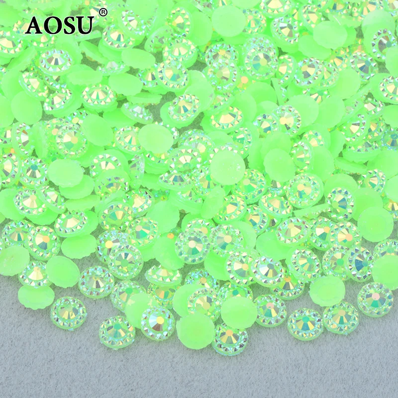 AOSU Wholesale 4mm 5mm 6mm Jelly Red AB Crystals Flatback Round Strass Flower Resin Rhinestone For Dress