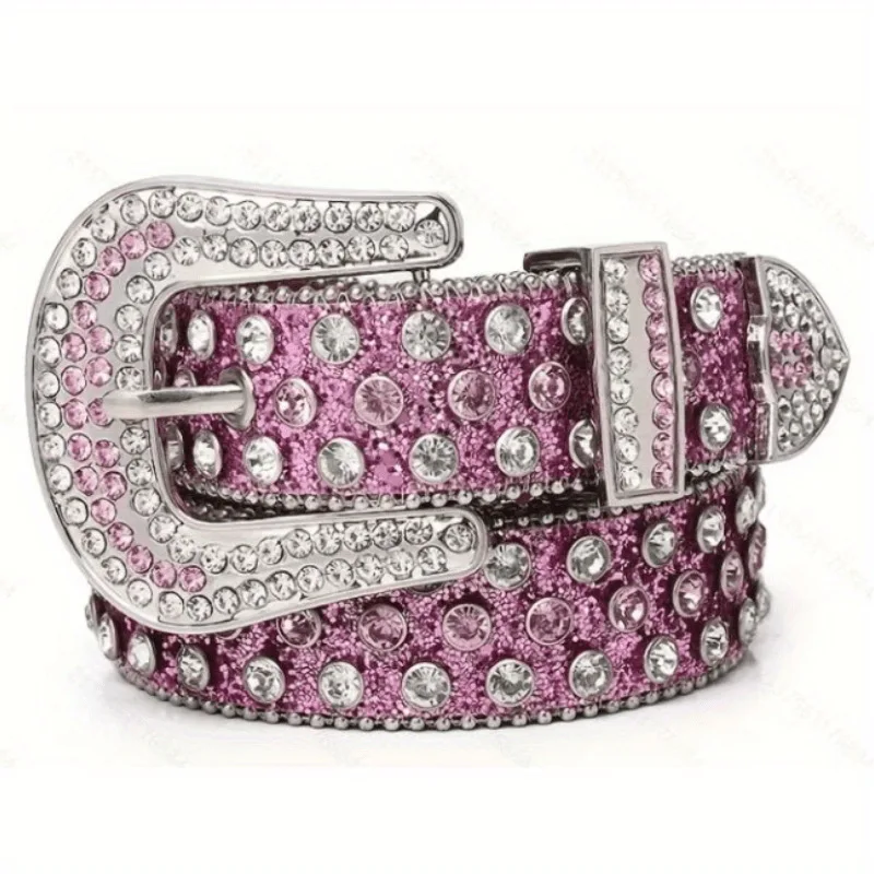 Women Western Cowgirl Studded Diamond Belt Sparkle Rhinestone Belt For Jeans Dress